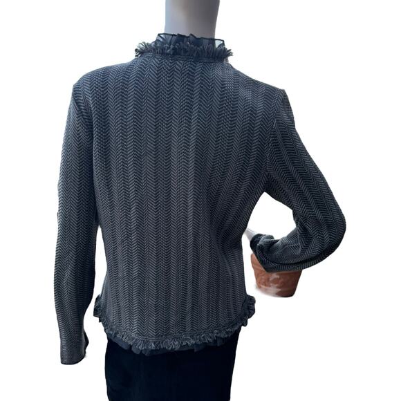 Dana Buchman Women Knitted Brown Herringbone Ruffled Fringed Cardigan Sweater M - Picture 4 of 8